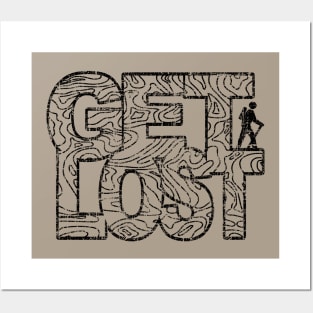 Get Lost Hiking Topo Distressed Hike Art Posters and Art